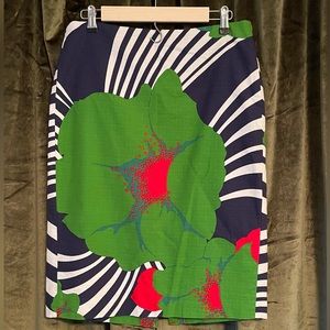 J. Crew Large Green Flower Pencil Skirt